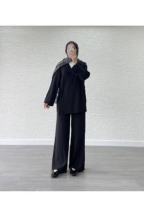 ست بالاتنه و پائین تنه مشکی زنانه کتان Aden - کد 921166576