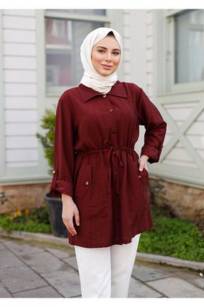 پیراهن حجاب زرشکی زنانه اورسایز Pamuk Butik - کد 921177338