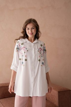 پیراهن سفید زنانه اورسایز MVStore - کد 921184376