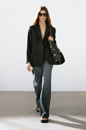 کت بلیزر مشکی زنانه کتان Massimo Dutti - کد 902716863