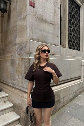بلوز قهوه ای زنانه رگولار mylove - کد 921188599