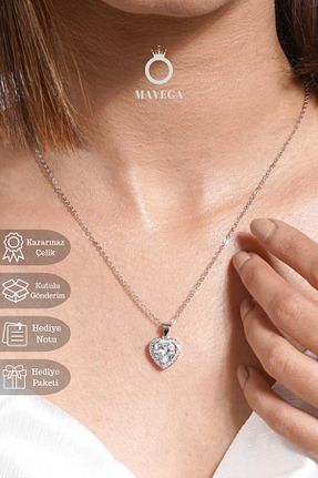 گردنبند استیل ( فولاد ) طوسی زنانه استیل ضد زنگ MAVEGA - کد 881841718