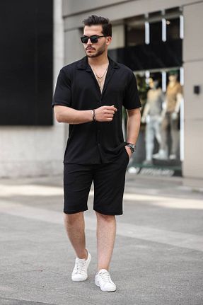 ست بالاتنه و پائین تنه مشکی مردانه بافتنی YONEZ MODA - کد 921224959