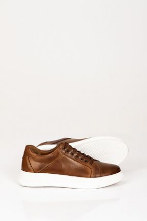 کفش اسنیکر قهوه ای مردانه چرم اصل SVMSHOES - کد 897357976
