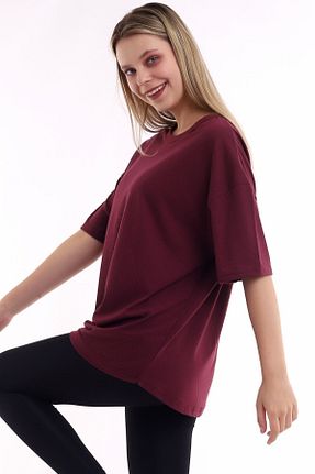 تیشرت زرشکی زنانه اورسایز Boi - کد 921241587