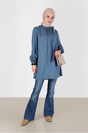 تونیک حجاب آبی زنانه مخلوط ویسکون Alvina - کد 803641692