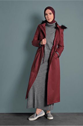 پالتو پشمی زرشکی زنانه رگولار Alvina - کد 826475728