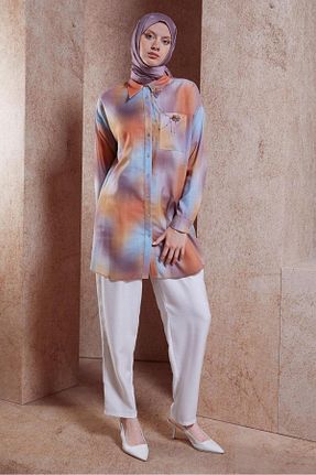 تونیک حجاب نارنجی زنانه مخلوط پلی استر Alvina - کد 850462673