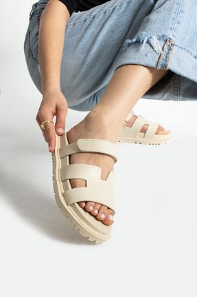 دمپائی بژ زنانه چرم مصنوعی Moda Devrin - کد 906342072