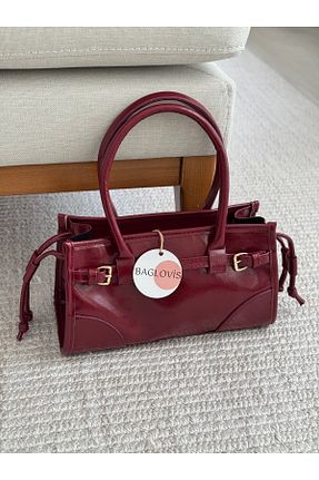 کیف دوشی زرشکی زنانه چرم مصنوعی BAGLOVİS - کد 921275992