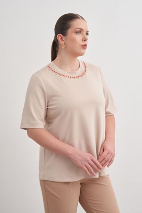 بلوز سایز بزرگ بژ زنانه اورسایز Aker - کد 922096873