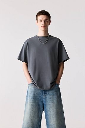 تیشرت طوسی مردانه یقه دوچرخه Pull & Bear - کد 902031134