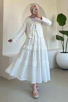 ست بالاتنه و پائین تنه حجاب سفید زنانه رگولار benguen - کد 921340084