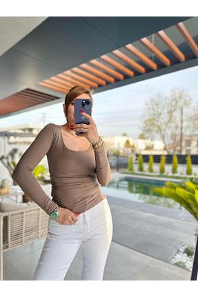 بادی قهوه ای زنانه یقه مربعی Betül Babacan - کد 921358588
