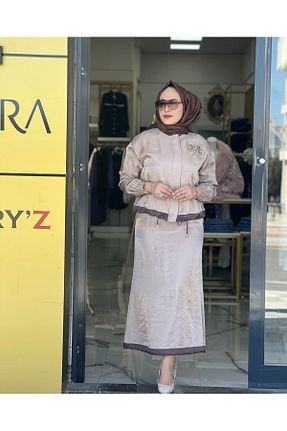 ست بالاتنه و پائین تنه حجاب قهوه ای رگولار wennew - کد 921352993