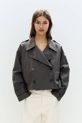 ترنچکت طوسی زنانه پنبه ای Pull & Bear - کد 906194069