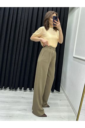 شلوار پارچه ای خاکی زنانه پاچه کش دار TUNAM BUTİK - کد 921367456