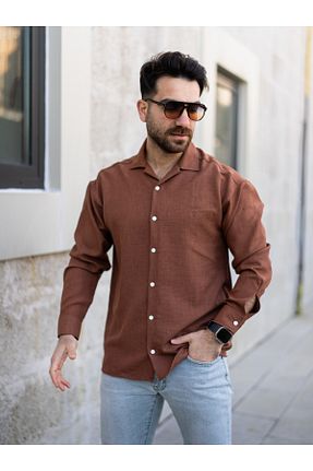 پیراهن قهوه ای مردانه اورسایز YONEZ MODA - کد 921371335