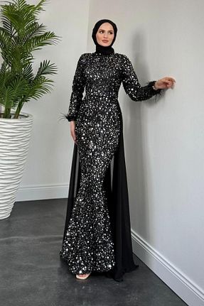 لباس مجلسی حجاب طوسی زنانه توری MERVEN AKYÜZ - کد 922170791