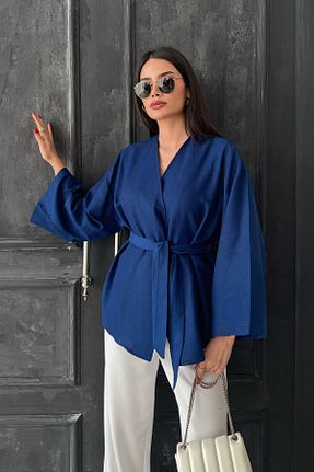 کافتان و کیمونو حجاب سرمه ای زنانه کتان oshebu - کد 905559063