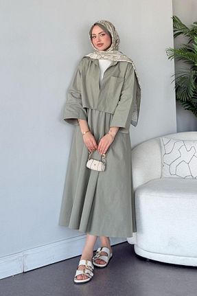 ست بالاتنه و پائین تنه حجاب خاکی زنانه رگولار HAZA MODA - کد 921434159