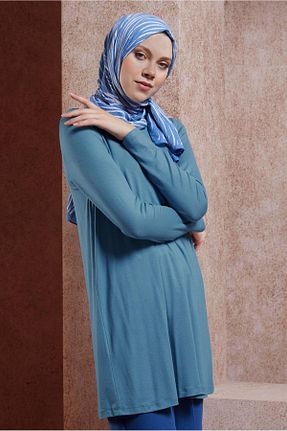 تونیک حجاب آبی زنانه مخلوط پلی استر Alvina - کد 855955035