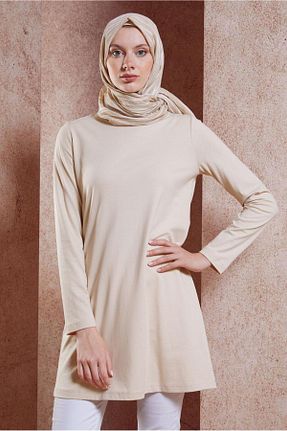 تونیک حجاب بژ زنانه %100 پنبه Alvina - کد 849218058