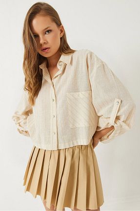 پیراهن بژ زنانه یقه پیراهنی Bianco Lucci - کد 921526498