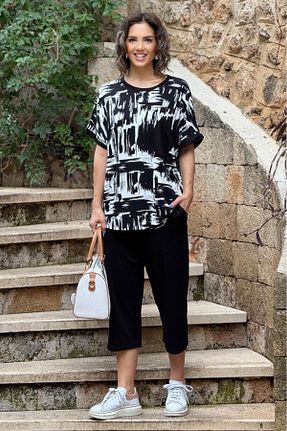 ست بالاتنه و پائین تنه مشکی زنانه بافتنی Nevin Kaya Moda - کد 815775330