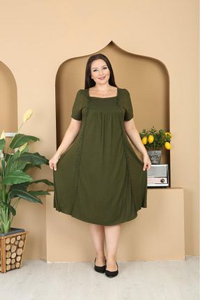 لباس سایز بزرگ خاکی زنانه ویسکو hayfe tekstil - کد 922286223