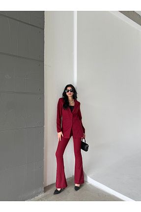 کت و شلوار زرشکی زنانه یقه پرستوئی Female Clothing - کد 922286715