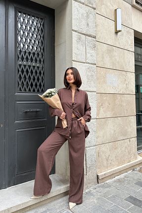 ست بالاتنه و پائین تنه قهوه ای زنانه بافتنی Mezka - کد 921577144
