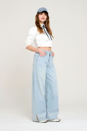 شلوار جین متالیک زنانه پاچه گشاد Pantamo Jeans - کد 921576297