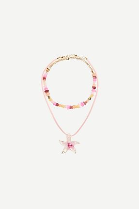 گردنبند جواهر صورتی زنانه مروارید Bershka - کد 921574134