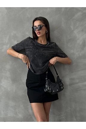 تیشرت طوسی زنانه رگولار Ecenin Favorileri - کد 921587512