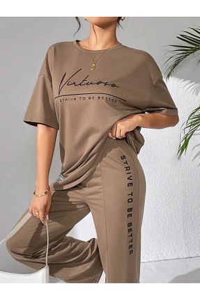 ست بالاتنه و پائین تنه سایز بزرگ قهوه ای زنانه فاق نرمال aynewmoda - کد 921593370