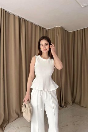 بلوز سفید زنانه رگولار lizge giyim - کد 921600973