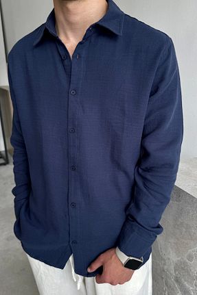 پیراهن سرمه ای مردانه Fitted yung - کد 921626378