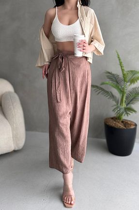 شلوار قهوه ای زنانه Keten Görünümlü Fav Style - کد 921632228