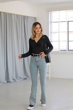 شلوار جین سرمه ای زنانه پاچه گشاد dressmix - کد 921631661