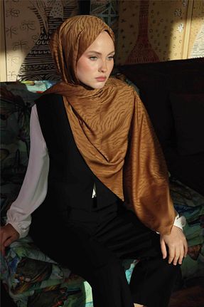شال قهوه ای زنانه پلی استر VALORSCARF - کد 921650758