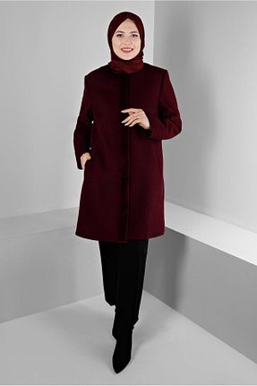 پالتو پشمی حجاب زرشکی زنانه رگولار Alvina - کد 797086906