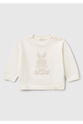 پلیور سفید بچه گانه طرح حیوانات United Colors of Benetton - کد 921671933