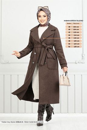 پالتو پشمی حجاب قهوه ای زنانه رگولار ModaMerve - کد 880208237