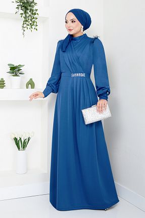 لباس مجلسی حجاب سرمه ای زنانه یقه دوچرخه ModaMerve - کد 856924901