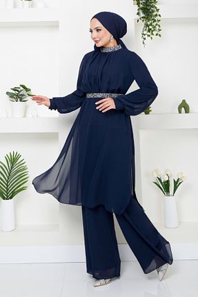 ست بالاتنه و پائین تنه حجاب سرمه ای زنانه رگولار ModaMerve - کد 849215936