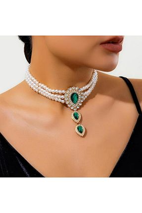 گردنبند جواهر زرد زنانه برنجی TAKİŞKO - کد 921688016