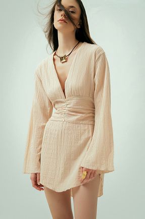 کیمونو و کافتان بژ زنانه مخلوط ویسکون Wear Three Points - کد 917578409