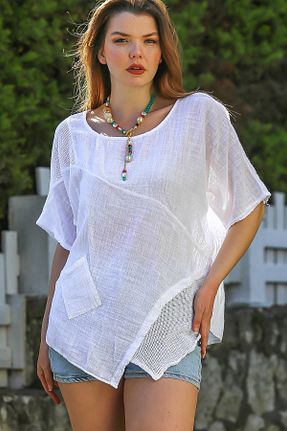 بلوز سفید زنانه هندسی Chiccy - کد 921686217