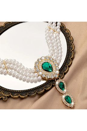 گردنبند جواهر زرد زنانه برنجی TAKİŞKO - کد 921688016